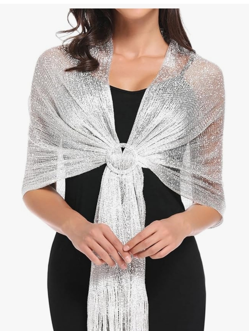 Silver Metallic Evening Shawl Wrap